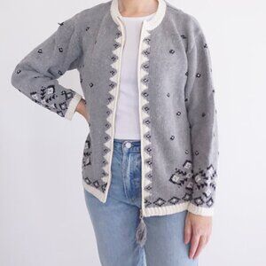 Vintage Northern Reflections Grey Knit Zip Up Cotton Blend Cardigan Sweater M